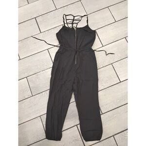 Love Tree Black Strappy Zip Up Wide Leg Jumpsuit Medium